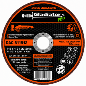 Disco Corte 4 1/2" x 1.2mm Metal / Inox  GLADIATOR