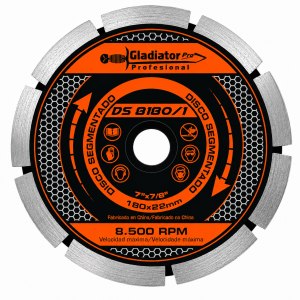 Disco Corte  7" Diamantado Segmentado 180mm GLADIATOR