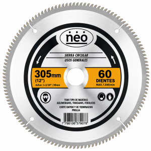 Disco Corte Madera Sierra 12" eje 20mm 60 Dientes NEO