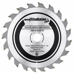 Disco Corte Madera Sierra Circular 6 1/2" x 165mm 18 Dientes GLADIATOR