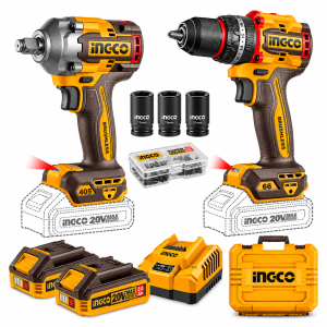 Llave Impacto 1/2" BL 405 Nm +Taladro BL+2 Bat.2.0 Ah +Carg.20V INGCO