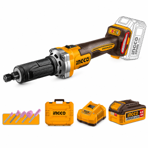Esmeril Recto BL + 2 Baterias 4Ah + Cargador  6mm 1/4" 20v INGCO
