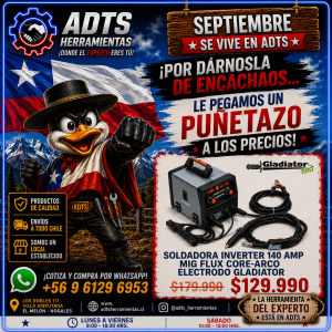 Soldadora Inverter 140 Amp Mig Flux Core-Arco Electrodo GLADIATOR