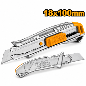 Cuchillo Cartonero Aluminio Pulsador Plano 18x100mm INGCO