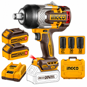 Llave Impacto 3/4" BL 1.350 Nm Industrial + 2 Bat. 5Ah 20V INGCO